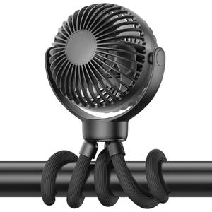 Portable Stroller Mini Fan - Flexible 3-Speed Personal Fan Clip on for Bed Sleep, Rechargeable Battery Treadmill Accessories Cooler, Newborn Summer Baby Essentials for Car Seat, Bike, Crib (Black)