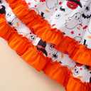 Halloween Little Girl Dress Pumpkin/Bat Outfit Flared Sleeve Ruffled Dresses 3-8T (White)