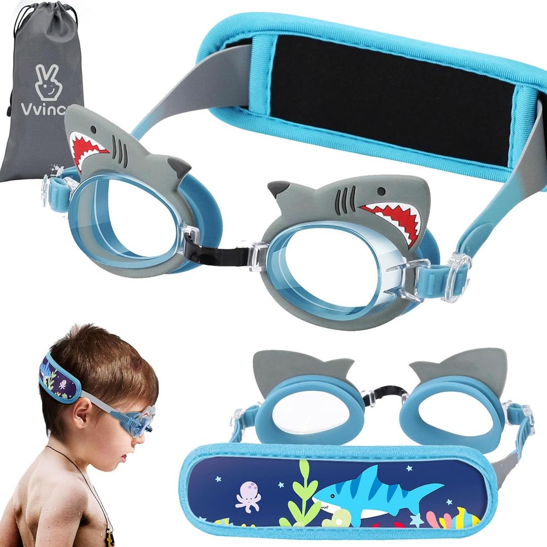 Vvinca Kids Swim Goggles with Fabric Strap No Tangle Pain-Free, Anti-Fog Swimming Pool Goggle No Leak for Toddlers Girls Boys (Blue)