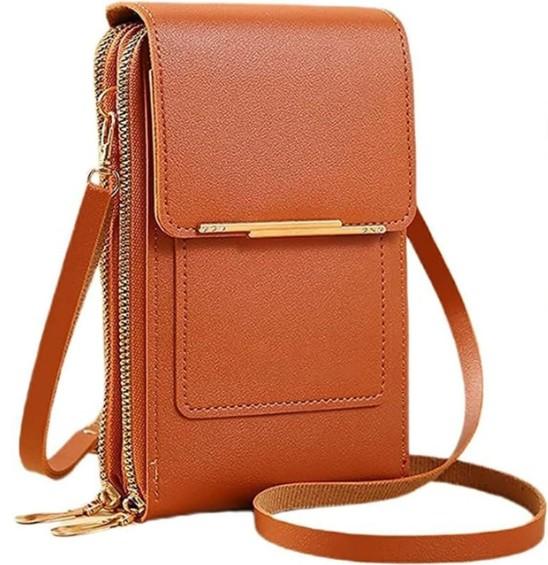 Anti-Theft Leather Bag,Small Crossbody Cell Phone Purse Wallet for Women,RFID Block Phone Purse Crossbody with Shoulder Strap (Brown)