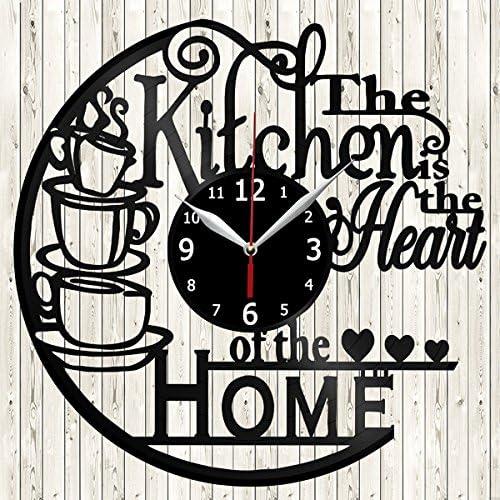 Kitchen Clock Coffee Vinyl Record Wall Clock Design Wall Clock Coffee Bar Decor Gifts for Kitchen and Room Decoration