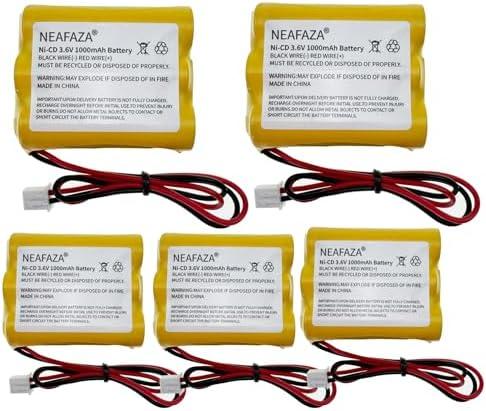 NEAFAZA 3.6v 1000mAh Ni-CD Exit Sign Emergency Light Battery Pack Compatible with OSA107 PowerSonic A5289-1 DISON KRH-15/51 KRH15/51 JLEU9 (5 Pack)