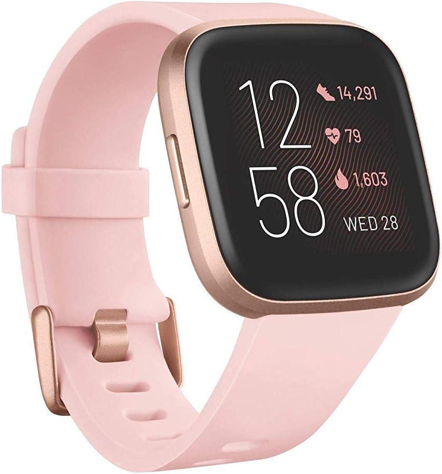 Fitbit Versa 2 Health & Fitness Smartwatch with Heart Rate, Music, Alexa Built-in, Sleep & Swim Tracking, Petal/Copper Rose, One Size (S & L Bands Included) 