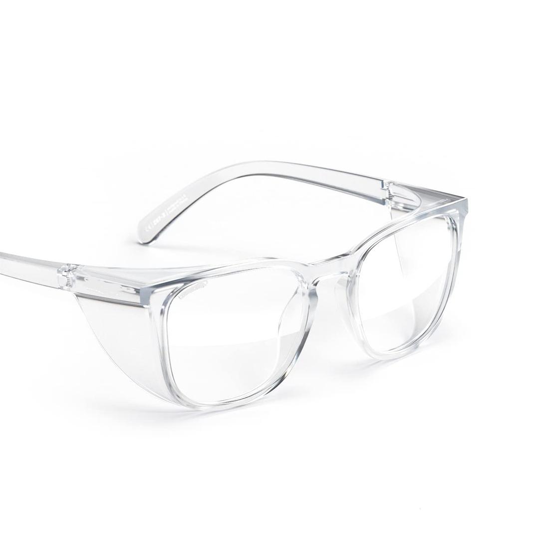 Stoggles Square Z87.1 Certified Polycarbonate Safety Glasses, Scratch & Shatter-Proof, Blue-Light & UV Blocking Lens, Top & Side Shields, Anti-Fog Dip Coated, Durable, Protective & Stylish Eyewear (Medium, Clear)