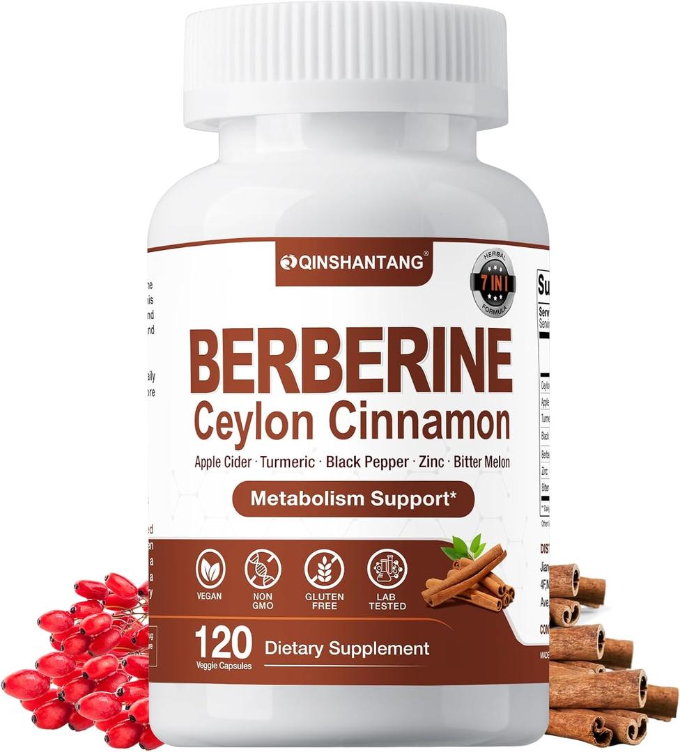 Berberine with Ceylon Cinnamon, 120 Count, 7 in 1 Berberine Supplement Ceylon Cinnamon Capsules, 1318mg | Immune Support | Premium Natural Supplement Boost | Vegan Friendly & Non-GMO