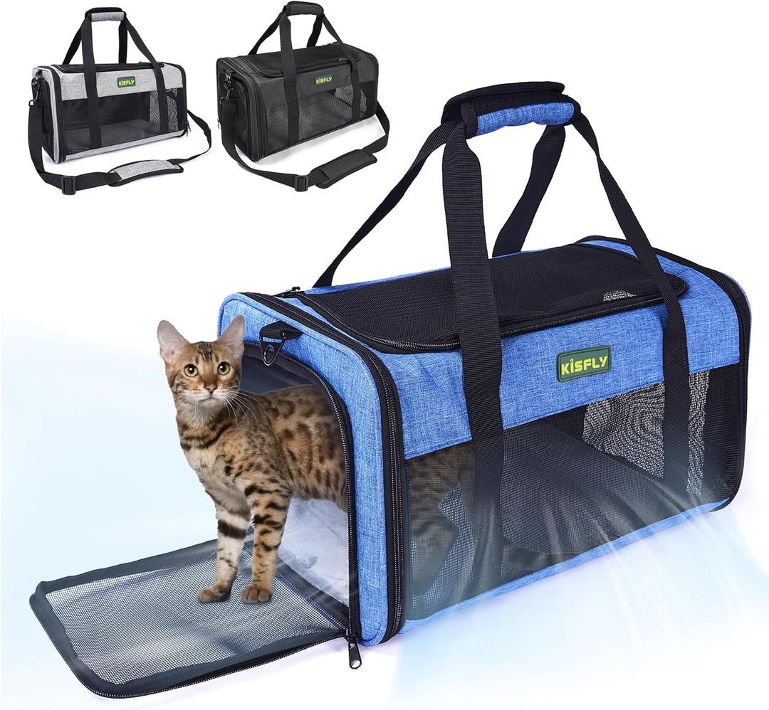TSA-Approved Under-Seat Airline Pet Carrier  Soft-Sided, Foldable Travel Bag for Cats, Puppies, Rabbits & Hamsters (17"x11"x9.5"), Fits Pets up to 12 lbs, Blue