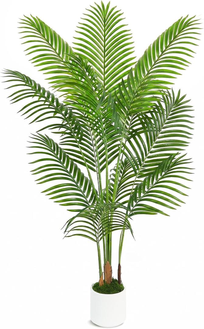 UPBUD Artificial Palm Tree, 5FT Tall Fake Tropical Areca Plants with 12 Lifelike Leaves & White Planter, Realistic Faux Palm Potted Trees for Outdoor Indoor Home Living Room Office Porch Decor