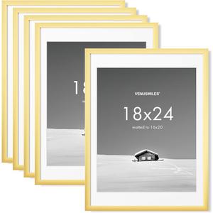 18x24 inch Picture Frame, 18x24 Photo Frames with 16x20 Removable Mat - High Definition Plexiglass - Vertical and Horizontal Display - Wall Hanging Poster Frame - Gold, 4 Pack