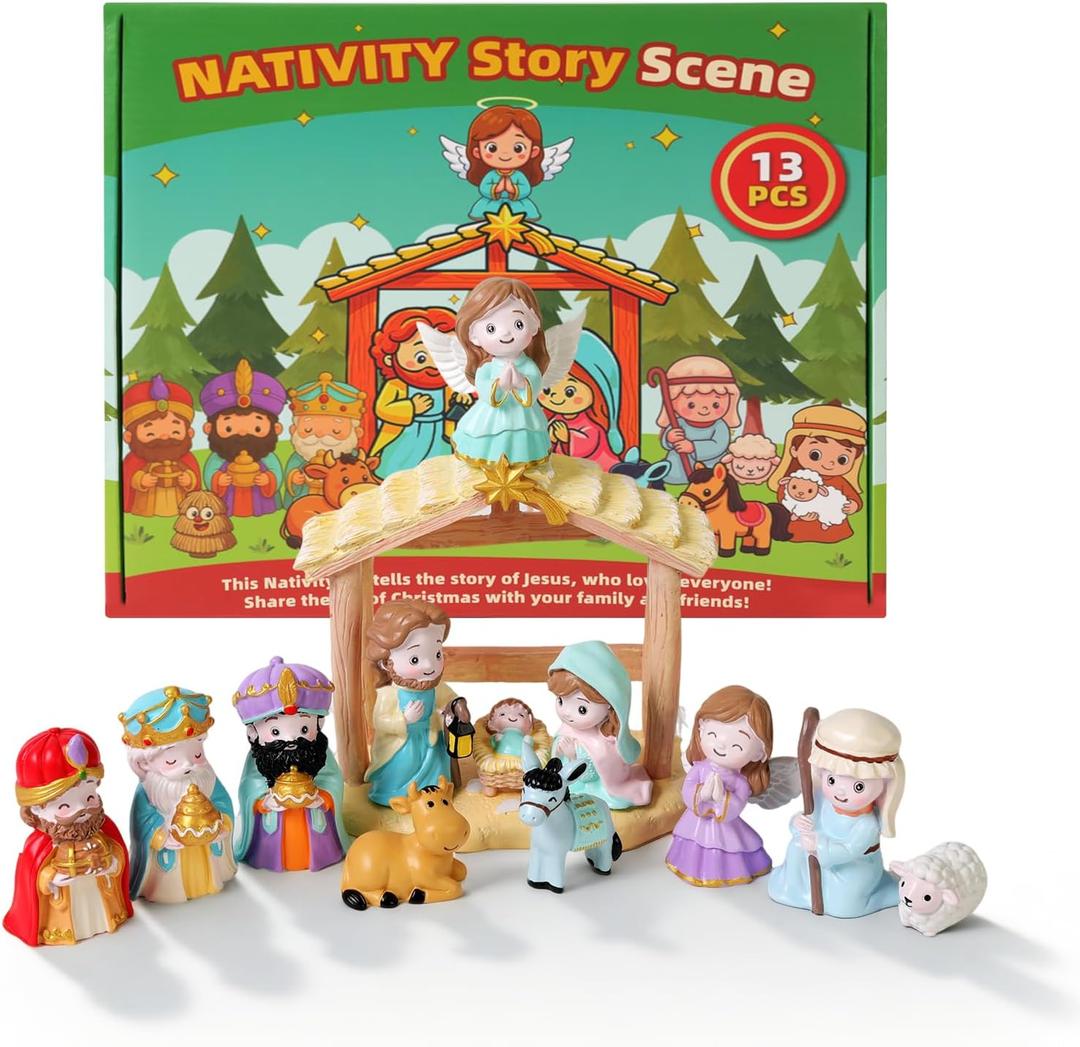 13Pcs Nativity Set for Kids, Toddler Toys Little Figures & Playsets, Christian Nativity Scene for Boys & Girls Ages 3 4 5 6 7 8 9+ Christmas Birthday Gift