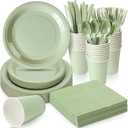Dandat 350 Pcs Bridal Shower Decorations Baby Shower Party Supplies Include Plates Cups and Napkins Sets with Plastic Forks Knives Spoons for Wedding Birthday (Sage)