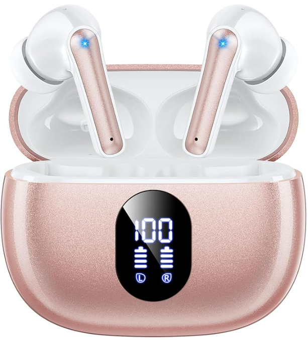 Wireless Earbuds, Bluetooth Ear Buds with Big Bass Stereo Sound, 48 Hours Playtime, Lightweight in-Ear Fit Earphones, IPX7, Hands-Free Calls with AI for iPhone, Android, Pad, Sports, Workout