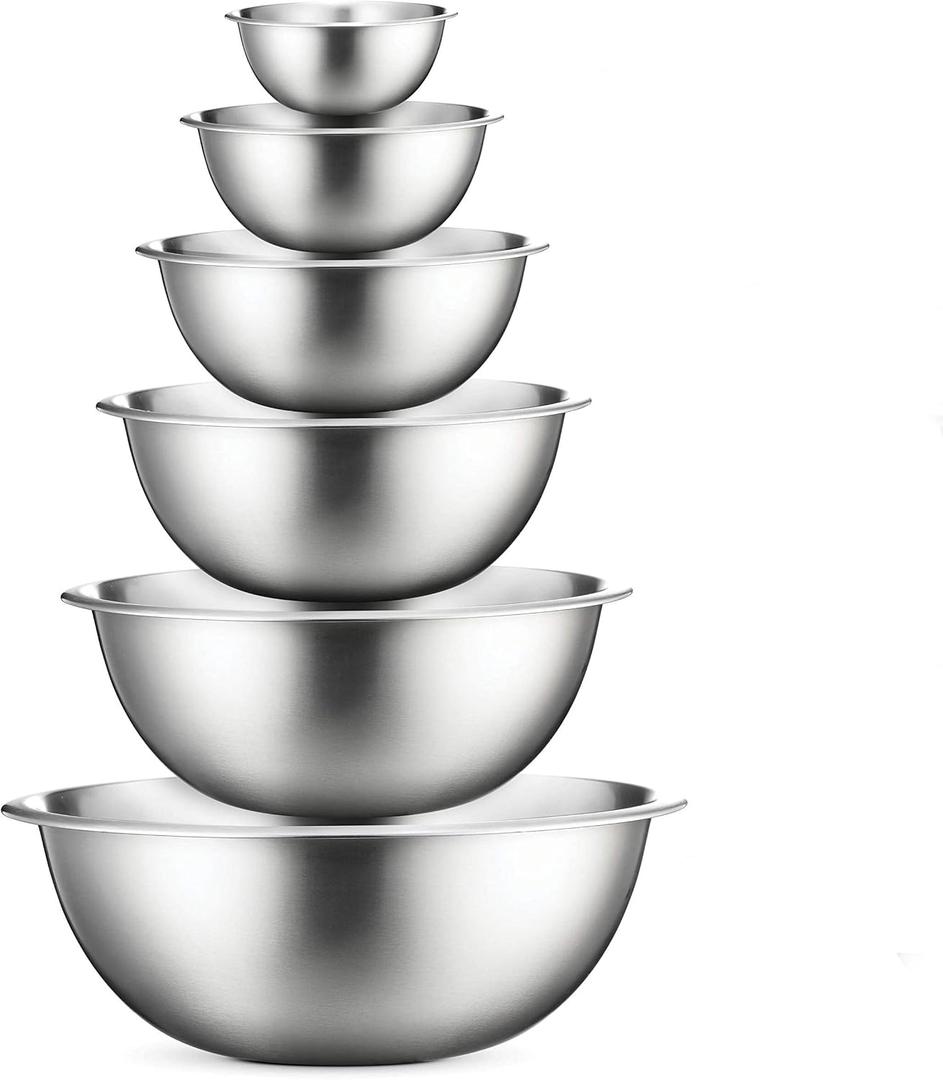 FineDine Stainless Steel Mixing Bowls Set for Kitchen, Dishwasher Safe Nesting Bowls for Cooking, Baking, Meal Prepping (6 Pack)