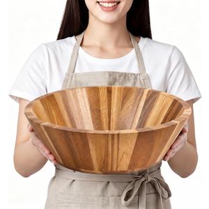 Maxdot 18 Inch Acacia Wood Salad Bowl Extra Large Solid Wooden Serving Bowl Big Acacia Wood Dinnerware Supplies Easy Cleaning for Salad Fruits Pasta Popcorn Dishes Snack and More