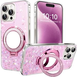 Cover for Samsung Galaxy A36 5G Case, Glitter Sequin Clear Slim Cover with Mirror Ring Holder Kickstand, Transparent Soft TPU Shockproof Bumper Case for Samsung Galaxy A36 5G DJR Rose