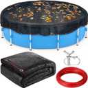 Pool Leaf Net Cover, 20ft Round Leaf Net for Above Ground Pool to Catching Leaves in Winter, Pool Safety Screen Mesh Tarp Cover for 18ft Swimming Pools, Black Garden Shade with Grommets