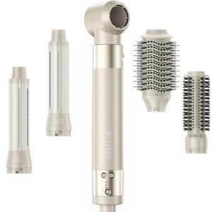 5 in 1 Hair Air Styler - Rotating Hair Dryer Brush 110000 RPM for Fast Drying & Hot-Air Automatic Wrap Curlers for Curling, Frizz-Free Blow Dryer Brush for Straightening Volumizing No Heat Damage (Gold)
