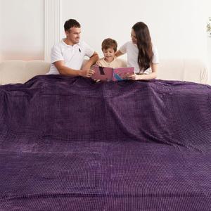 Oversized King Fleece Blanket 120x120 Inches, Seamless Soft Cozy 3D Jacquard Flannel Blanket 10'x10' Extra Large for Bed, Sofa, Couch, Travel & Camping, California King Throw, Purple - Waffle
