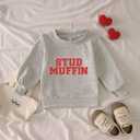 GLIGLITTR Toddler Baby Boy Valentines Sweatshirt Outfit Long Sleeve Stud Muffin Letter Print Pullover Shirt Clothes (Gray)