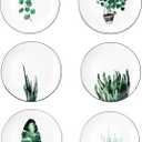 8 Inch Set of 6 Assorted Designs, Porcelain Plates with Plants Pattern, White Ceramic Dinnerware for Steak Luncheon Salad Dessert Serving Bread, Microwave Oven Dishwasher Safe