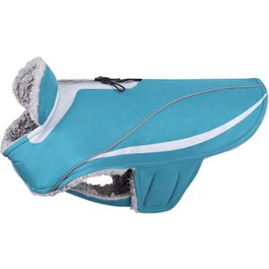 Frostfit Dog Coat, Dog Jacket for Winter & Cold Weather, Warm Fluffy Fleece Lined Water Resistant Reflective for Puppy, Coat with Leash Hole, Turquoise S