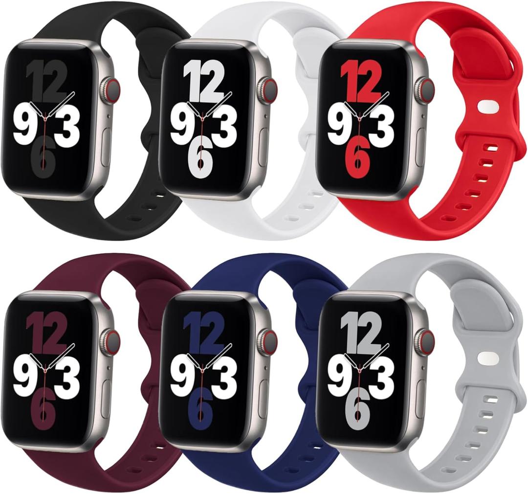 2 x (6 Packs) Sport Bands Compatible with Apple Watch Band 38mm 40mm 41mm 42mm 44mm 45mm 46mm 49mm Silicone iWatch Band Ultra 3 2 1 SE Series 11 10 9 8 7 6 5 4 3 2 1 Women Men (Red/White/Wine Red/Midnight Blue/Black/Gray)