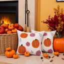 Tosleo Halloween Throw Pillow Covers 16x16 inch Set of 2 Halloween Pink and Orange Pumpkins Embroidered Pillow Cases Thanksgiving Home Party Pumpkin Fall Decor Pillowcases Cushion Covers