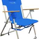 Caribbean Joe Folding Beach Chair, 4 Position Portable Backpack Foldable Camping Chair with Headrest, Cup Holder, and Wooden Armrests, Blue, 300lbs Capacity
