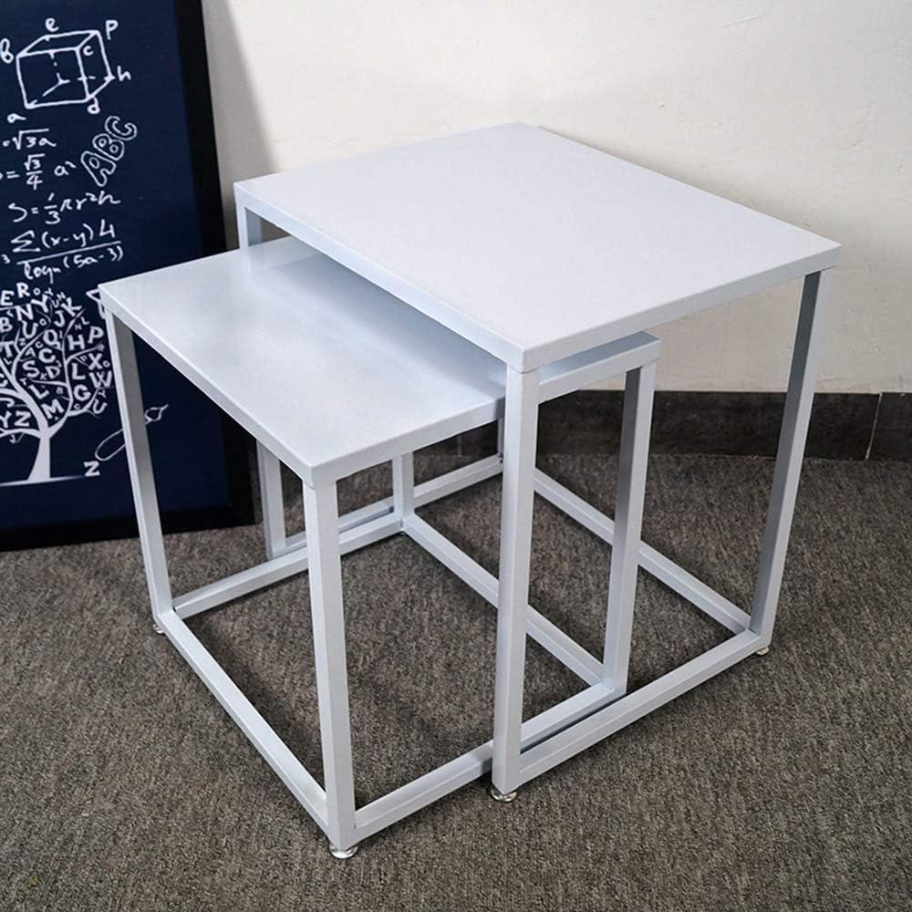 Side Table, Coffee Tables HAIZHEN, Set of 2 Nesting Tables Nordic Iron Sofa Side Tables Stackable Small Square Table 443744cm+504050cm (Color : Black) (White)