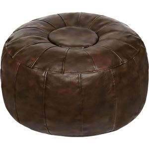 Thgonwid Unstuffed Moroccan Storage Pouf Foot Stool Ottoman Seat Handmade Faux Leather Bean Bag Floor Chair Foot Rest for Living Room, Bedroom or Balcony (Deep Coffee)