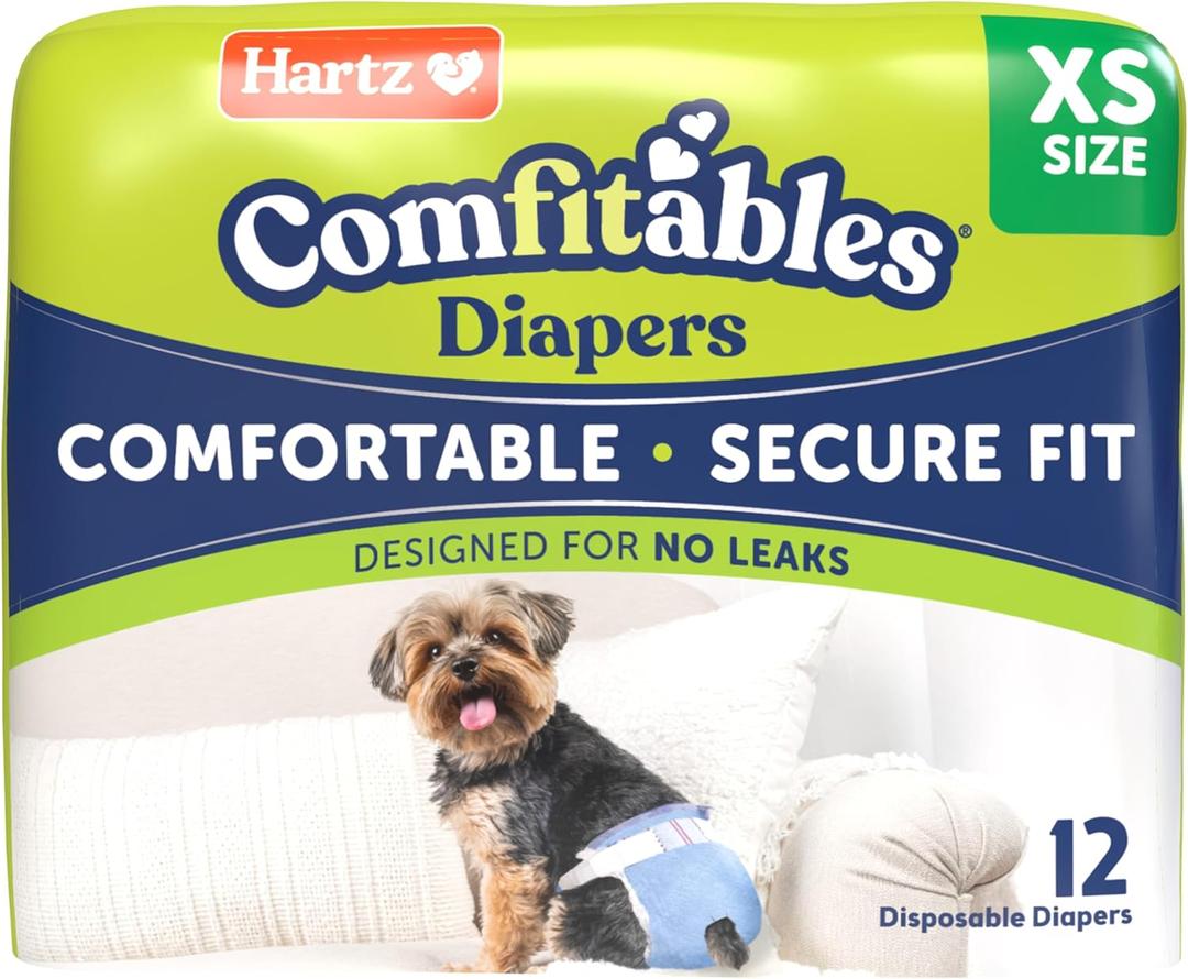 Hartz Comfitables Disposable Dog Diapers, Size XS 12 Count, Comfortable & Secure Fit, Easy to Put On, Super Absorbent Male and Female Diaper (Extra Small)