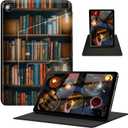 Case for Amazon Kindle Fire 7 Tablet (9th/7th/5th Generation, 2019/2017/2015 Release) 360 Degree Rotating Swivel Stand PU Leather Cover with Auto Wake Sleep, Bookshelf