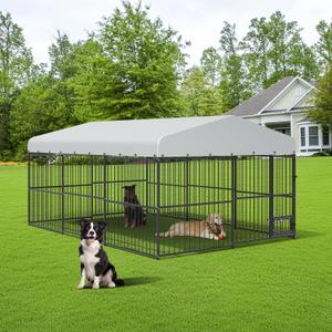 GarveeTech Large Dog Enclosures, Outdoor Dog Kennel with Waterproof Cover, Large Dog Kennel Outdoor with Feeding Doors, for Yard Garden Backyard10156FT (177.2"L x 118.1"W x 70.9"H)