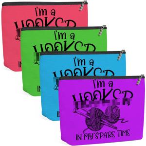 Funny 4PCS Crochet Gifts Makeup Bag, Knitting Supplies Cosmetic Bags for Women, Crochet Accessories Travel Toiletry Bags Pouch Cool Gifts for Crocheters Girls Knitters Mom Birthday Mother's Day