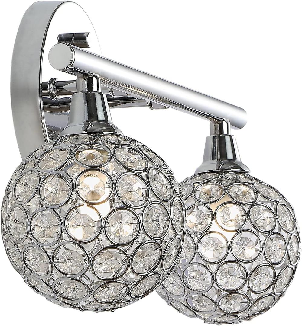 JONATHAN Y JYL7535A Maeve 13" 2-Light Iron/Glass Contemporary Glam LED Vanity Light Glam Transitional Art Deco 2700K LED 2W Bulbs Included Bathroom Hallway Living Room Bedroom Mirror Cabinet, Chrome