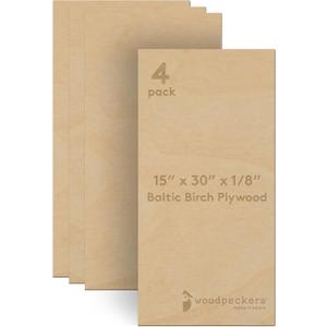 Baltic Birch Plywood 3 mm, 1/8 Inch Craft Wood, B/BB Grade, Stronger Than Basswood Sheets or Balsa Wood, Perfect for Laser, CNC Cutting, Wood Burning, by Woodpeckers (4, 15" x 30")