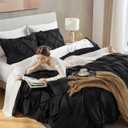 Andency Black Pinch Pleat Comforter Queen(90x90Inch), 3 Pieces(1 Pintuck Comforter and 2 Pillowcases) Pintuck Comforter Set, Polyester All Season Down Alternative Bedding Set Black, Queen(90"X90")