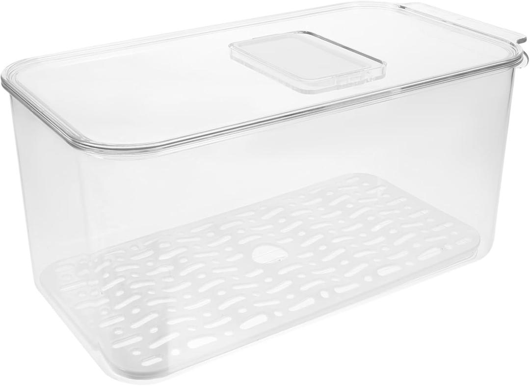 Fridge Storage Container Fruit Bins with Drain Tray Pet Organizers Berry Storage Fruit Preservation Box (Transparent)