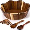 LemonRoad Wooden Salad Bowls Set 12 inch Wavy Large Acacia Wood Serving Bowl with 2 Wooden Hands 2 Utensils Fork Spoon for Fruit, Salad, Cereal, Corn flake, Pasta, Food(Irregular Shaped)