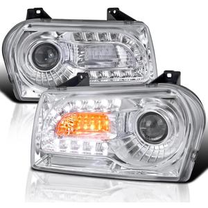 SPEC-D TUNING Glossy Black Smoke Projector Headlights w/LED Turn Signal Compatible with 2005-2010 Chrysler 300 Base/LX/Touring/Touring AWD, Left + Right Pair Headlamps Assembly