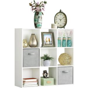 Whitmor 9 Cube Bookcase, 3 Tier Stackable MDF Bookself, Open Storage Display Organizer, Storage Cabinet for Living Room, Bedroom, Home, Office, 35.5" L x 11.7" W x 35.5" H, White