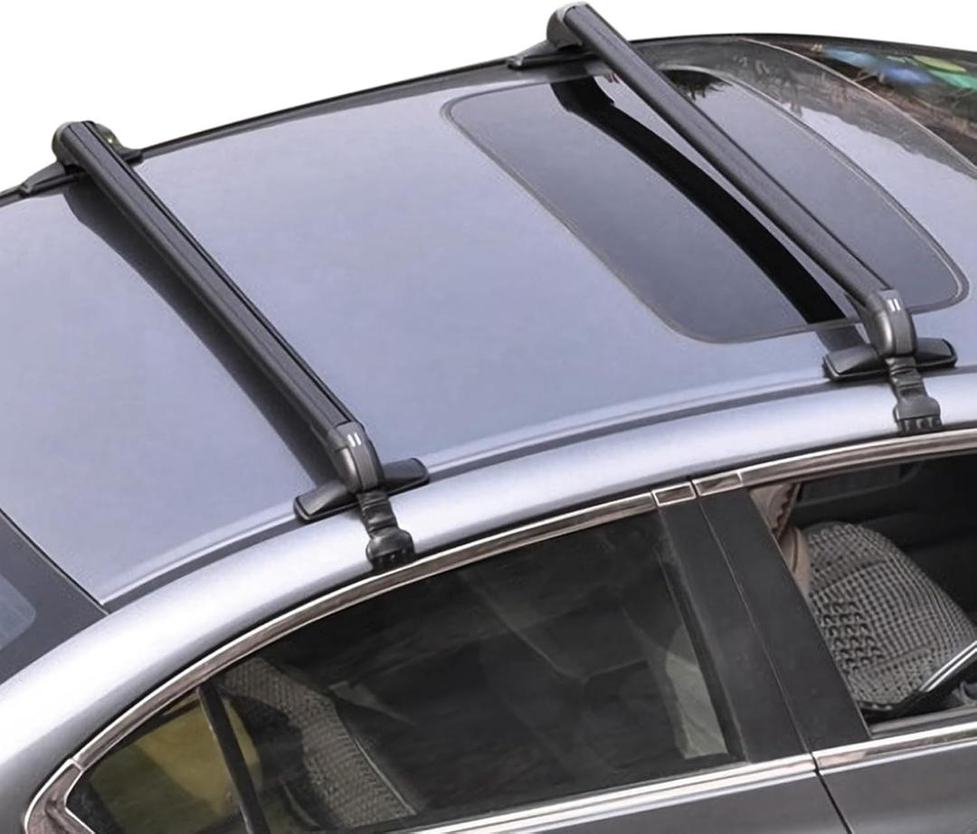 43inch Universal Car Roof Rack, Aluminum Car Roof Rack Cross Bars, Anti-Theft Lock, Adjustable Window Frame for Bike Kayak Cargo Luggage, 42.91-44.88 inch Distance Between Rain Grooves, 165LBS Load