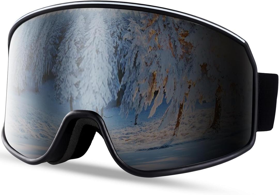 Ski Goggles Frameless Anti-Fog Windproof OTG Design Snowboard Goggles UV400 Block Eyes Protect Lens Adult Youth (Hx-022 Silver Lens Vlt 13%)