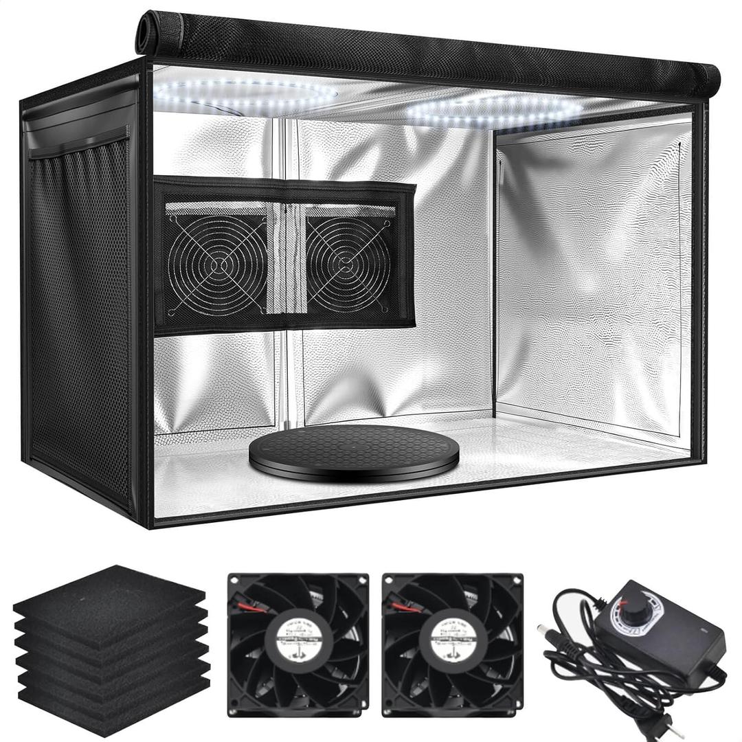 Portable Airbrush Spray Booth Kit - Dual Exhaust Fans | 2 LED Lights | Vent Hose | Turntable, Lightweight & Foldable Paint Booth for Models, Sculptures, Crafts and DIYers