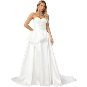 Off Shoulder Strap Lace Wedding Dress Sleeveless – Lightweight A-Line Bridal Gown with Train for Engatement Weddings L White