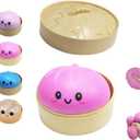 Dumpling Squishies Toy, Giant Glitter Dumpling, Colorful Dumplings Stress Balls Fidget Sensory Toy,Soft Squeeze Decompression Dough with Food Steamer, Stretchy Desk Toys (Pink)