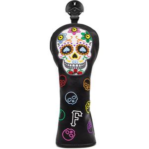 Montela Golf Club Covers,Colorful Skeleton Putter Cover Driver Covers Fairway Wood Headcover Hybrid Cover Leather Blade Putter Headcover Mallet for Brand