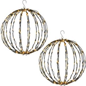 GOOX 2 Pack 14" LED Christmas Light Balls. Fold Metal Frame Prelit Sphere Balls. Outdoor Waterproof Hanging Balls Lights for Trees. Warm LED Globe Lights for Holiday Decor, Patio, Wedding Decor
