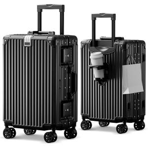 cllson Carry on Luggage Aluminium Frame with Cup Holder, 20 Inch Zipperless Luggage with Spinner Wheels,Carry On Suitcase 22x14x9 Airline Approved for Business Travel