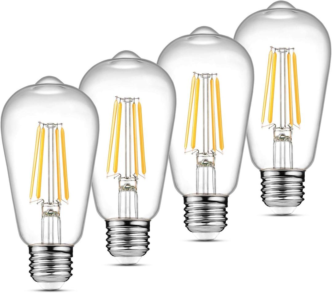Ascher Vintage LED Edison Bulbs, 6W, Equivalent 60W, Non-Dimmable, High Brightness Warm White 2700K, ST58 Antique LED Filament Bulbs with 80+ CRI, E26 Medium Base, Clear Glass, Pack of 4 (4 Count (Pack of 1))