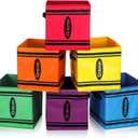 RattanView 6 Pcs 11in Crayon Fabric Storage Bins Classroom Must Have Cubby Basket Bins Return School Treasure Prize Box End of Year Organization for Daycare Elementary Preschool